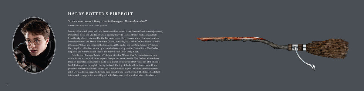 Interior image of the hardcover Harry Potter: The Broom Collection by Insight Editions, showcasing detailed illustrations inside.