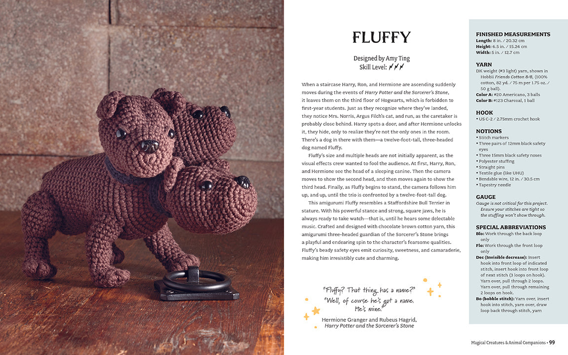 Hardcover book titled Harry Potter: The Official Book of Crochet Amigurumi by Insight Editions, featuring crochet patterns and illustrations.