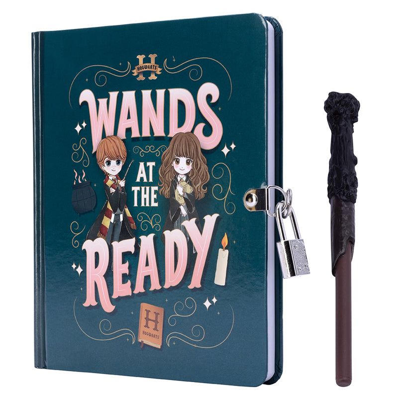 Hardcover Harry Potter Wands at the Ready Lock & Key Diary by Insight Editions, featuring magical wand illustrations on the cover.