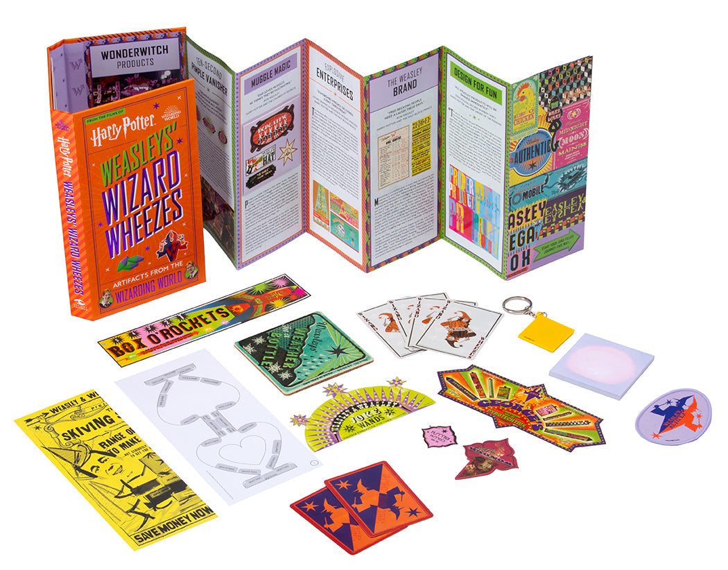 Hardcover book titled Harry Potter: Weasleys' Wizard Wheezes by Insight Editions, featuring a colorful cover design.