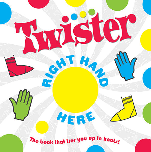 Hardcover book titled "Hasbro Twister: Right Hand Here" by Insight Editions, featuring colorful Twister game imagery.