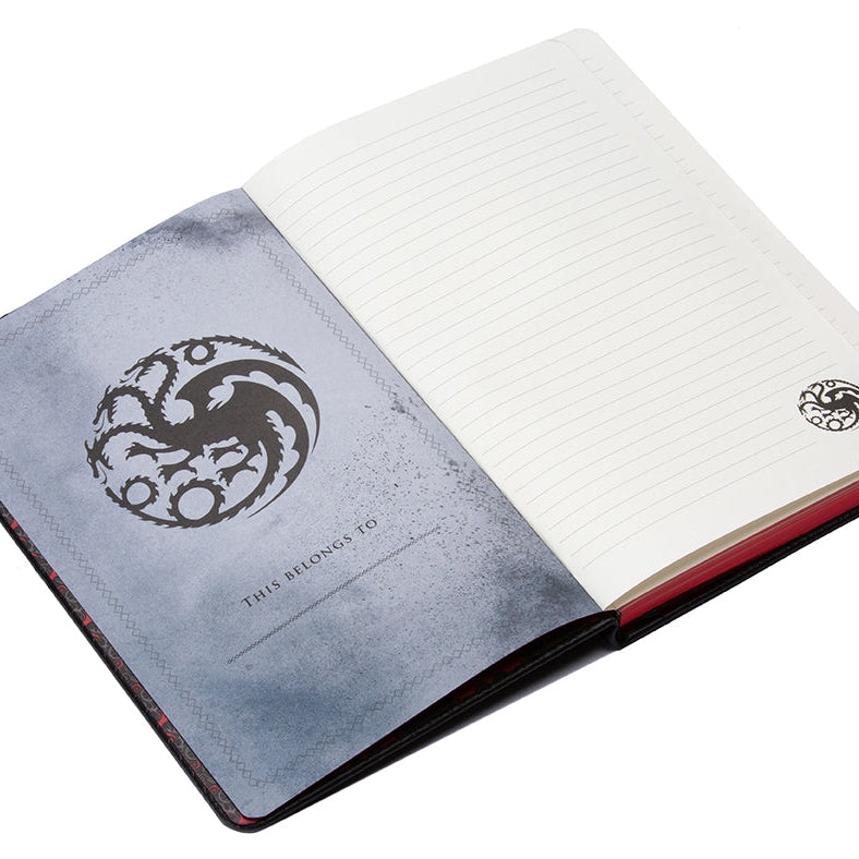 Hardcover House of the Dragon Targaryen Fire & Blood journal by Insight Editions with dragon-themed cover design.