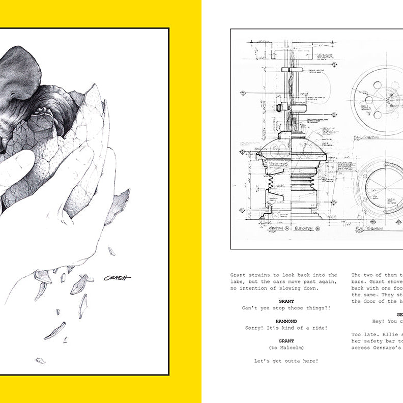 Hardcover of Jurassic Park: The Official Script Book by Insight Editions, featuring detailed pages from the iconic film screenplay.