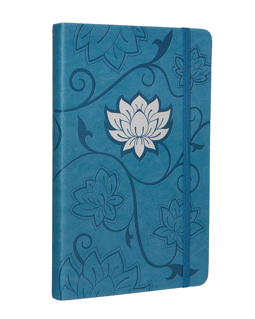 Insight Editions Lotus hardcover ruled journal with a textured cover and gold foil accents, perfect for writing and note-taking.