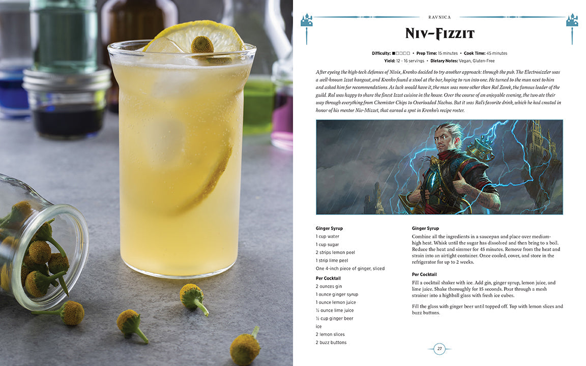 Hardcover of Magic: The Gathering The Official Cookbook by Insight Editions featuring themed illustrations and recipe pages.