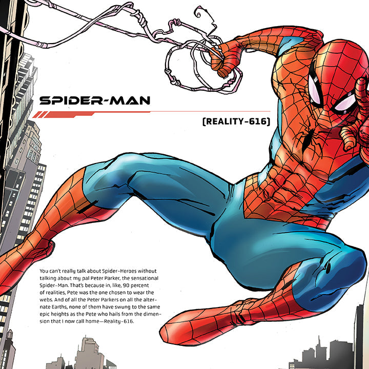 Hardcover Marvel: Illustrated Guide to the Spider-Verse by Insight Editions, featuring colorful Spider-Man artwork and character illustrations.