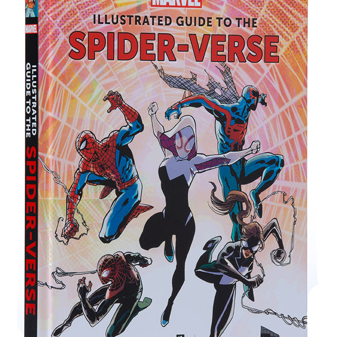 Hardcover Marvel: Illustrated Guide to the Spider-Verse by Insight Editions featuring colorful Spider-Man artwork and detailed illustrations.