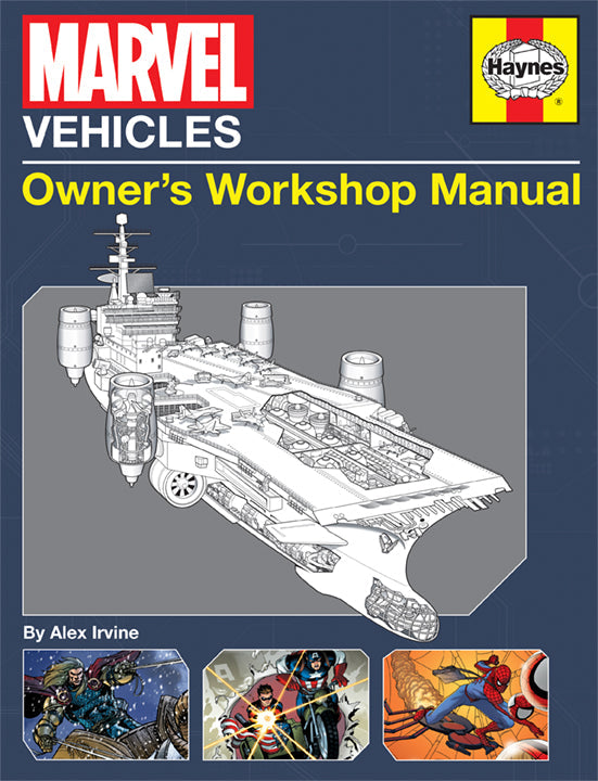 Hardcover Marvel Vehicles book by Insight Editions featuring colorful illustrations of iconic Marvel superhero vehicles.