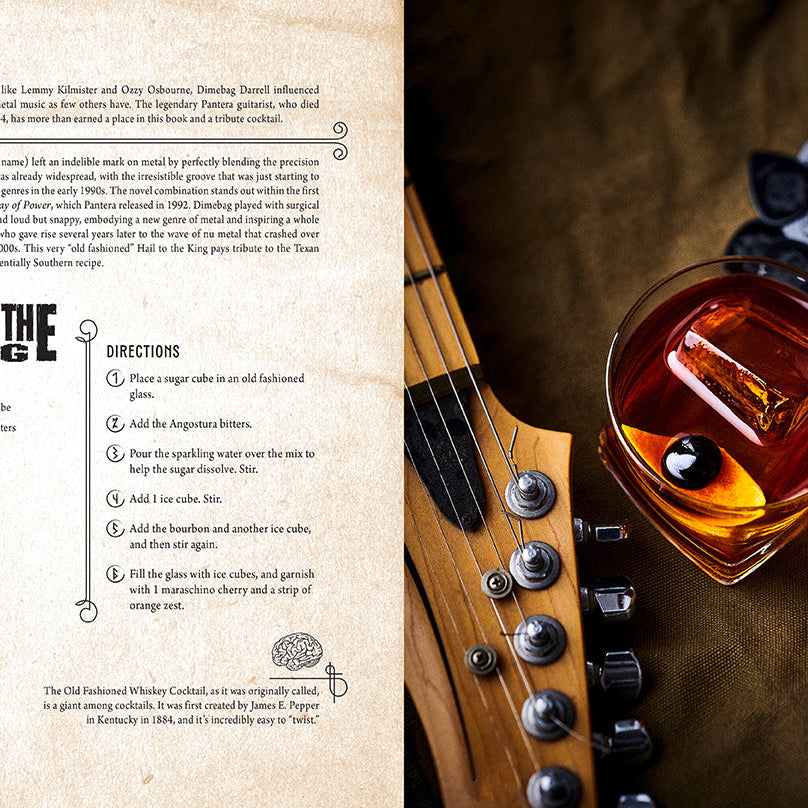 Hardcover book titled "Metal Cocktails" by Insight Editions featuring metallic-themed cocktail recipes and artwork.