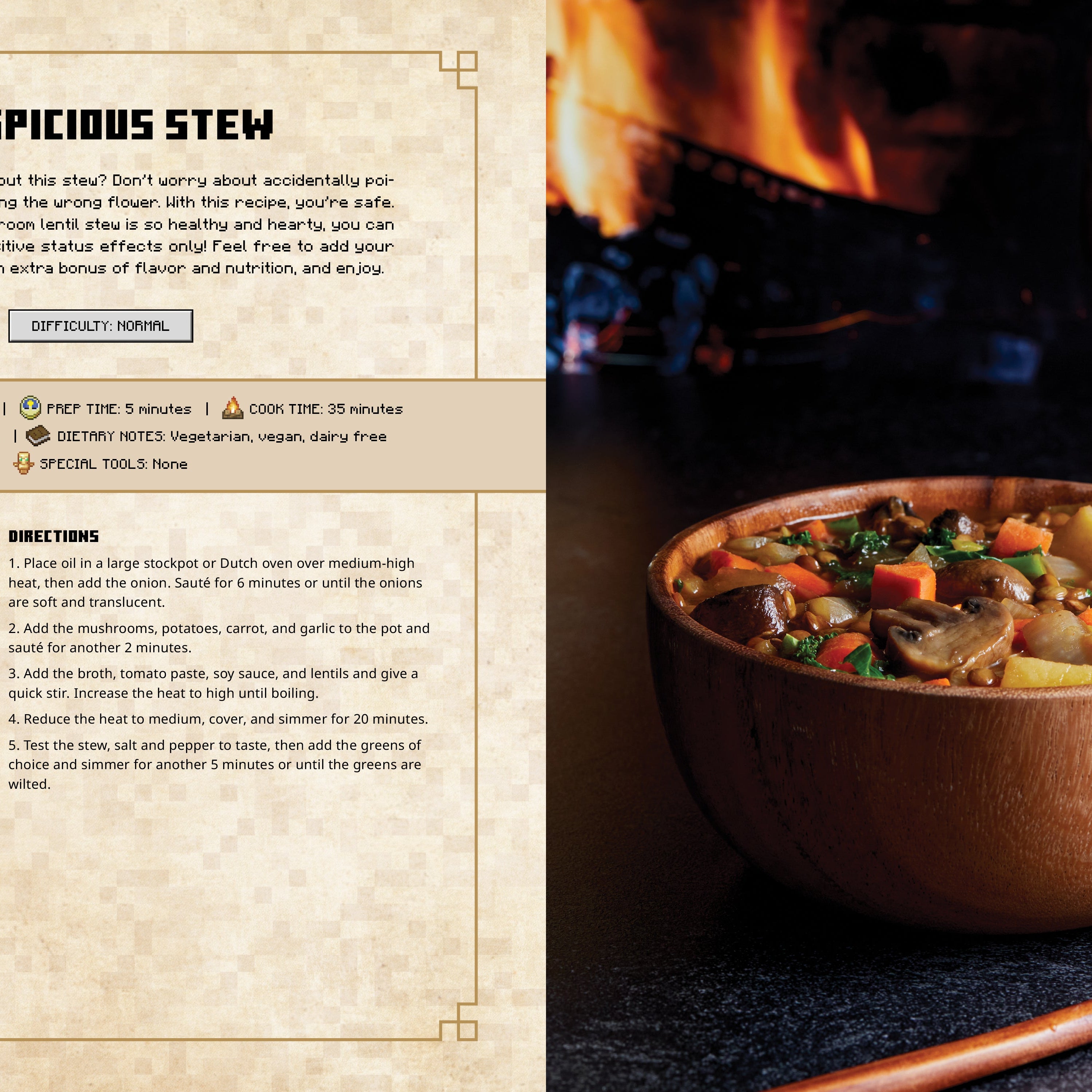 Hardcover Minecraft: Gather, Cook, Eat! official cookbook by Insight Editions with colorful game-inspired recipes and imagery.