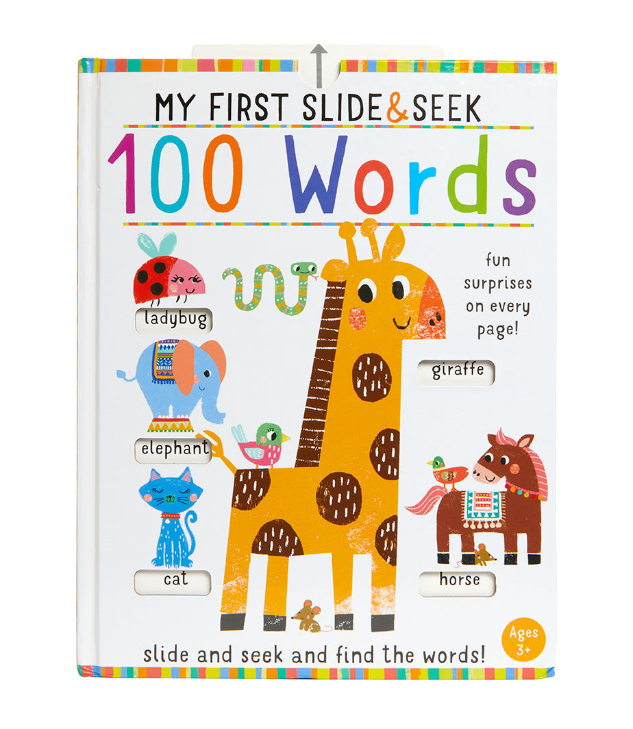 Hardcover of "My First Slide and Seek: 100 Words" book by Insight Editions, featuring colorful illustrations for young children.