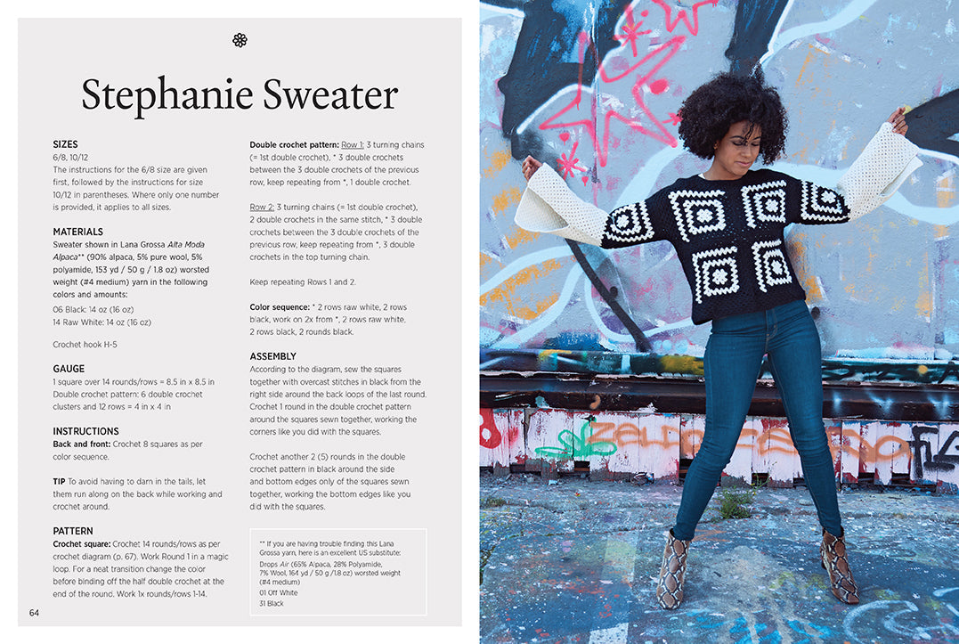 Hardcover book titled "Not Your Granny's Granny Squares" by Insight Editions, featuring colorful knitted granny square patterns.