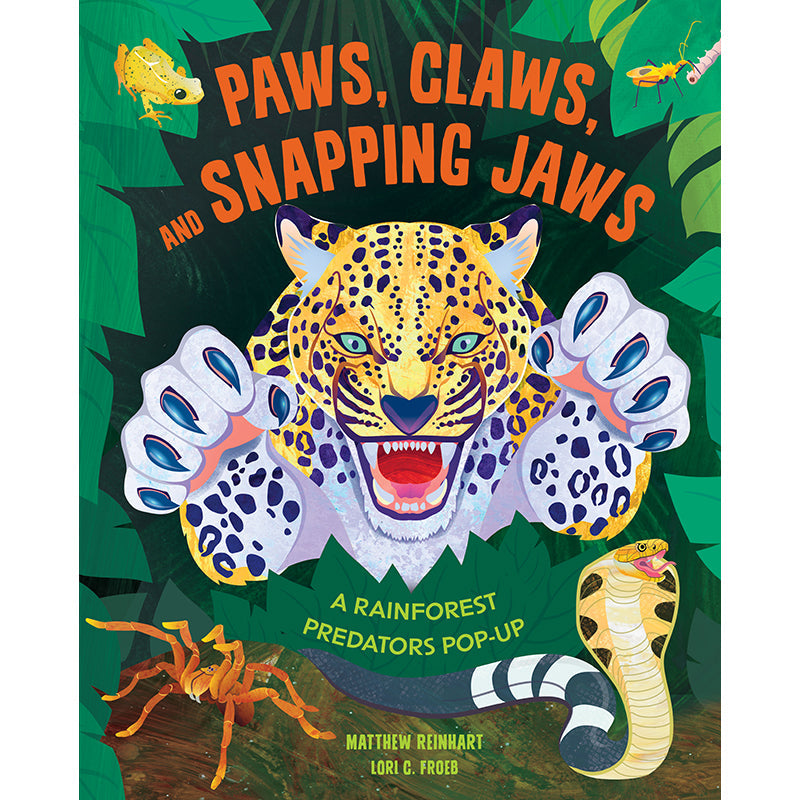 Hardcover Paws, Claws, and Snapping Jaws pop-up book by Insight Editions, featuring colorful animal illustrations and detailed pop-up pages.