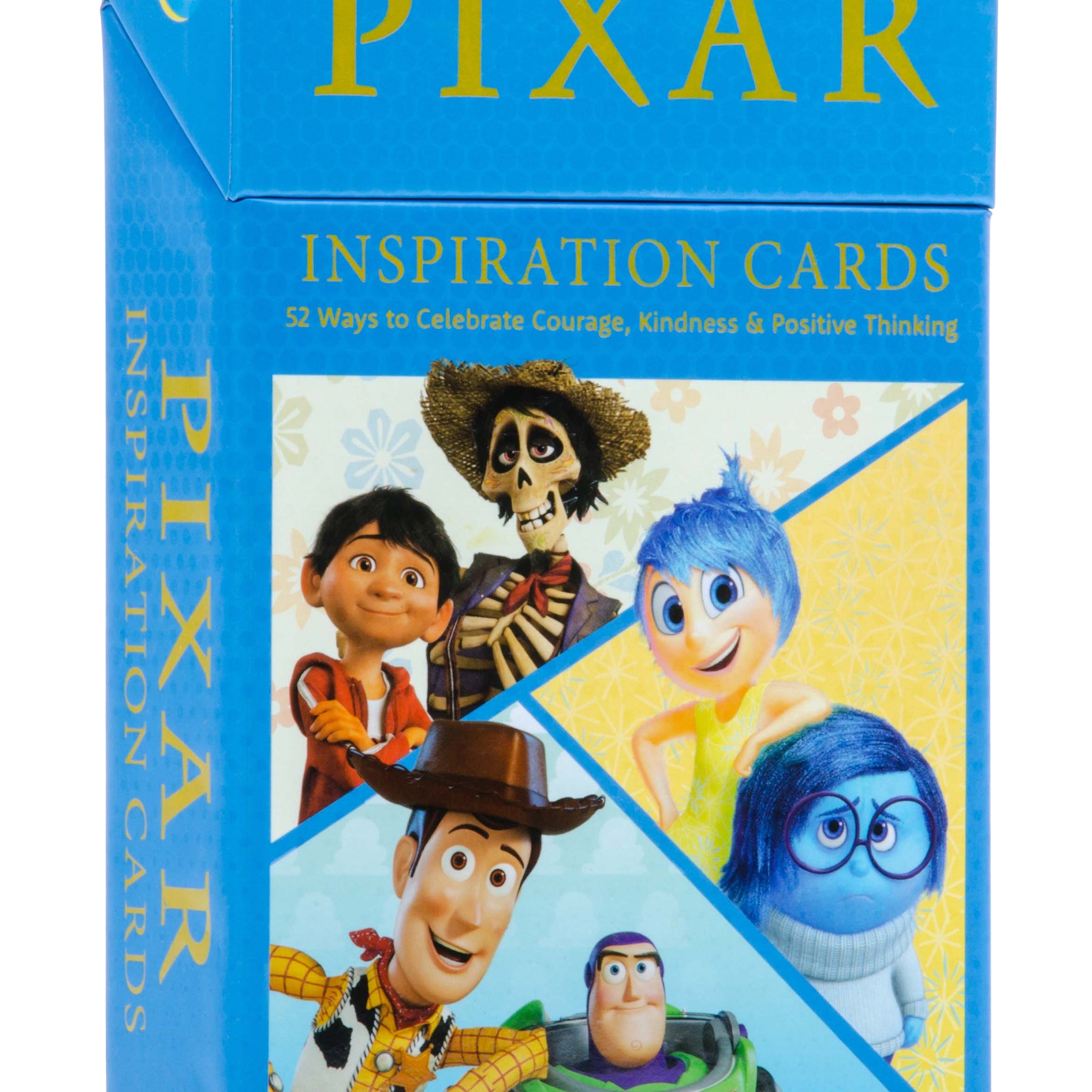 Hardcover Pixar Inspiration Cards by Insight Editions featuring colorful illustrated cards with inspiring Pixar quotes and artwork.