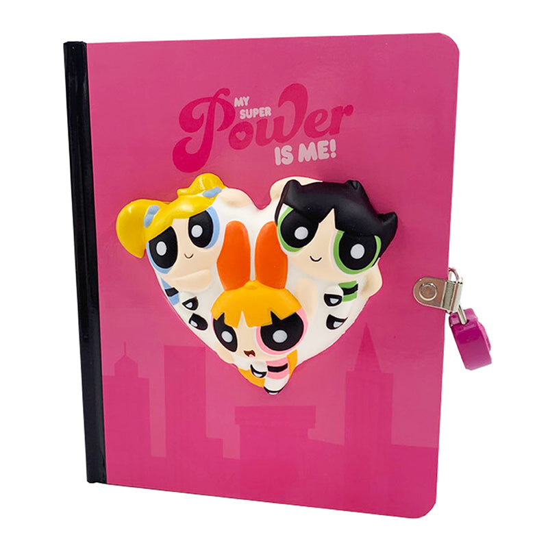 Hardcover Powerpuff Girls Squishy Lock & Key Diary by Insight Editions with colorful cartoon cover and lock closure