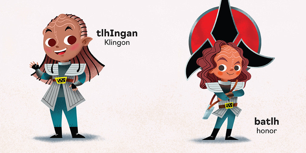 Hardcover of Star Trek: Baby's First Klingon Words by Insight Editions, featuring colorful illustrations and Klingon language learning content.