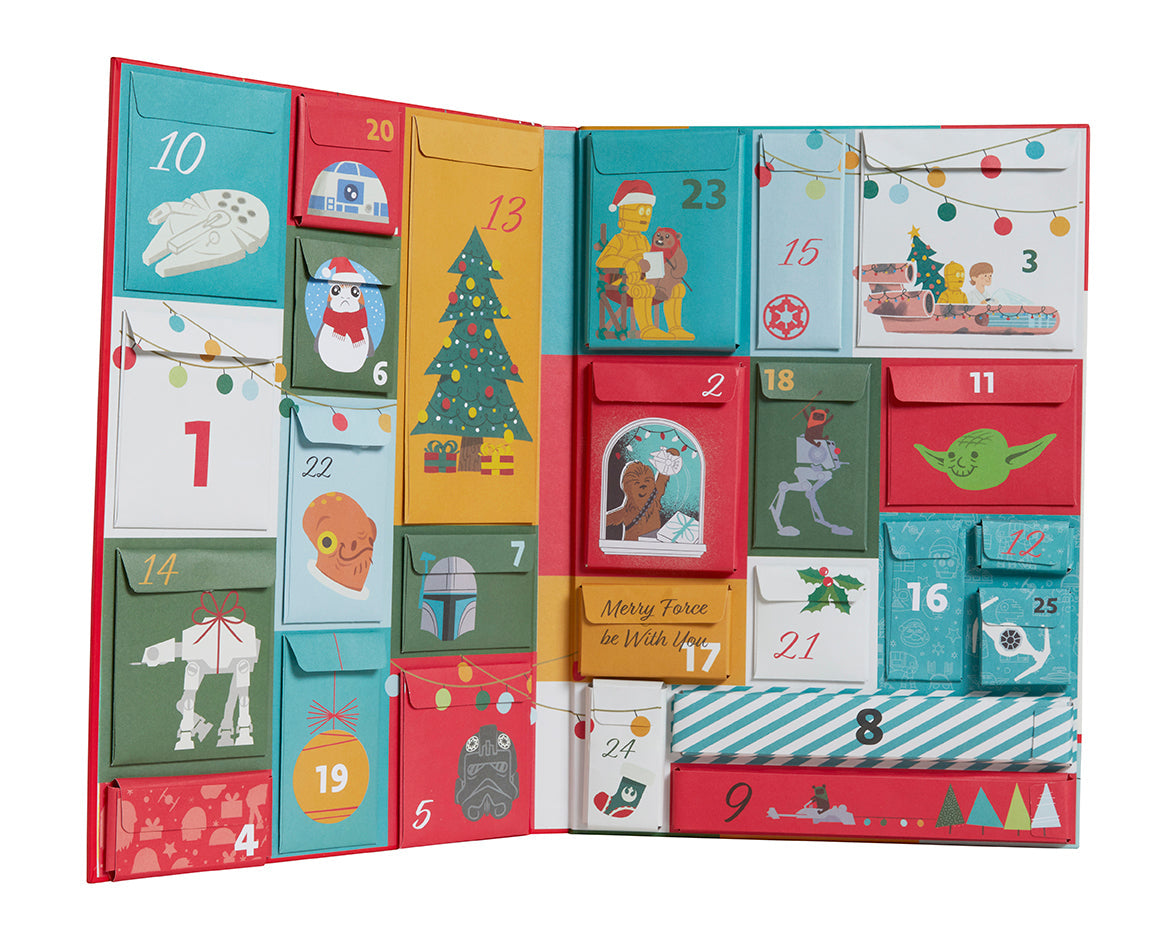 Hardcover Star Wars: The Galactic Advent Calendar by Insight Editions featuring iconic Star Wars characters and themed holiday scenes.