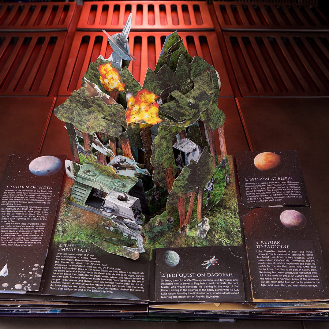Hardcover of Star Wars: The Ultimate Pop-Up Galaxy by Insight Editions showing an open pop-up galaxy scene.