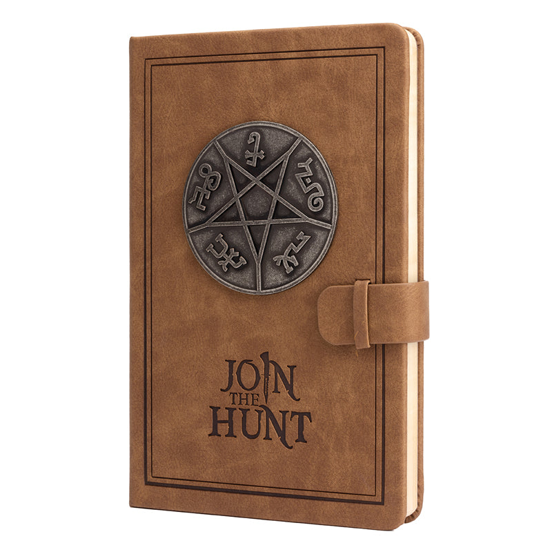 Inside view of the Supernatural: Join the Hunt hardcover journal by Insight Editions, showing lined pages and thematic design.