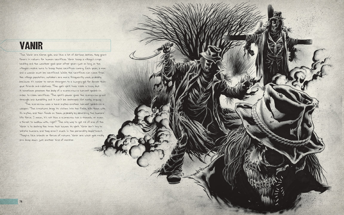 Interior of the hardcover Supernatural: The Men of Letters Bestiary by Insight Editions, featuring detailed illustrations and text pages.