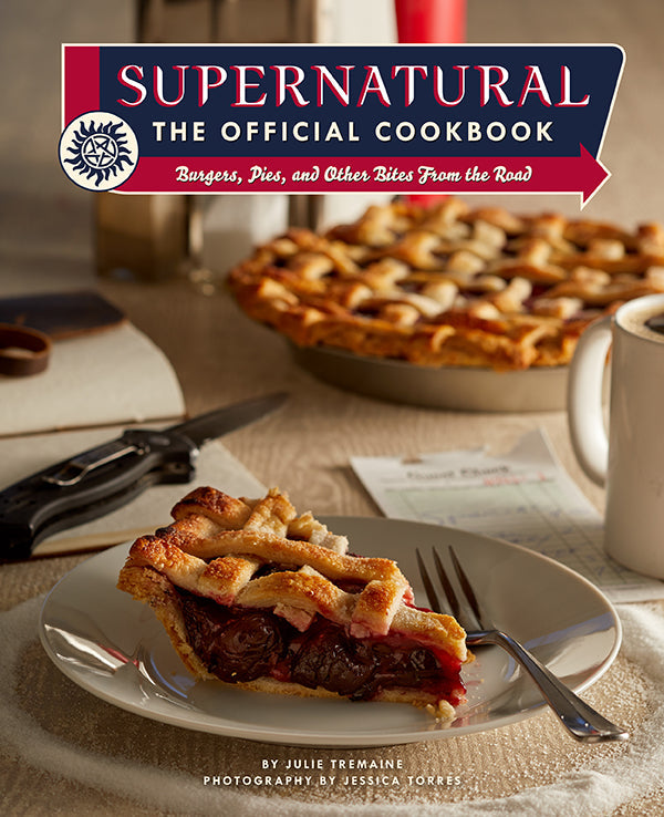 Hardcover of Supernatural: The Official Cookbook by Insight Editions, featuring a dark themed cover with supernatural-themed artwork.