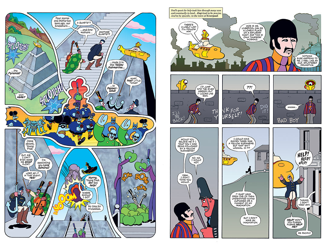 Hardcover book titled "The Beatles Yellow Submarine" by Insight Editions featuring colorful cover art.