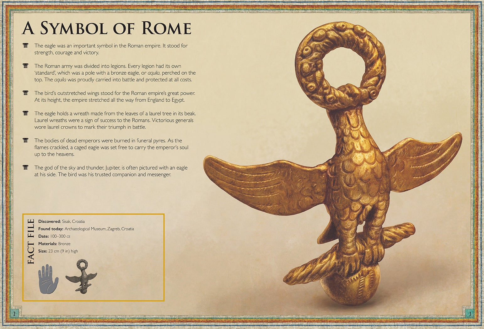 Hardcover copy of The Magnificent Book of Treasures: Ancient Rome by Insight Editions featuring detailed illustrations of Roman artifacts.