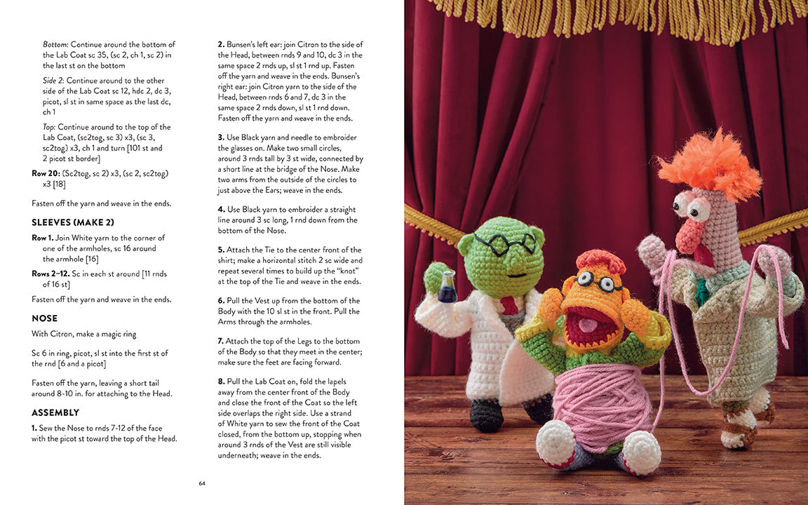 Hardcover book titled "The Muppets Official Crochet Amigurumi" by Insight Editions, featuring colorful Muppet characters on the cover.