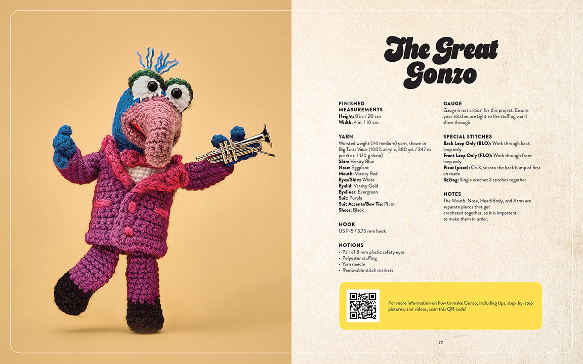 Close-up of the hardcover book "The Muppets Official Crochet Amigurumi" by Insight Editions with colorful cover art.