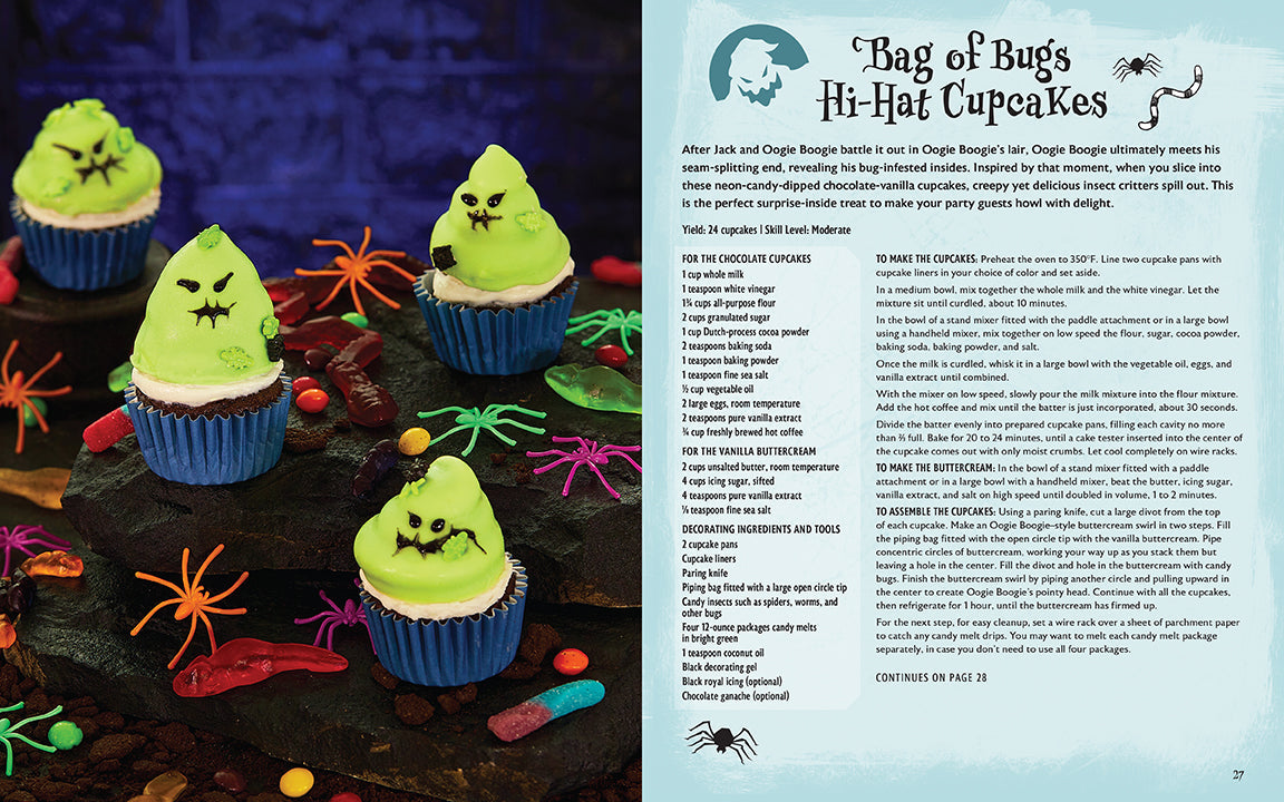 Hardcover of The Nightmare Before Christmas Official Baking Cookbook by Insight Editions, featuring spooky Halloween-themed baked goods.