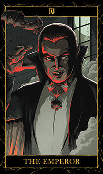 Interior of the hardcover Universal Monsters Tarot Deck and Guidebook by Insight Editions, showing tarot cards and guidebook pages.