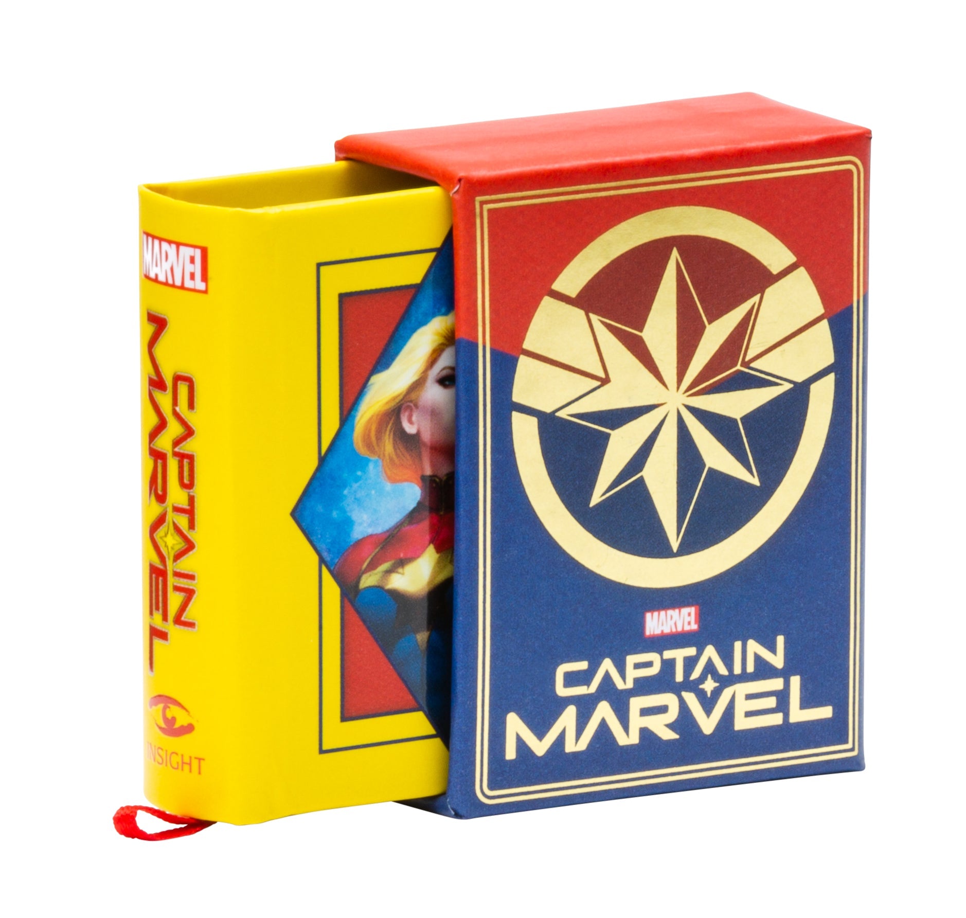 Hardcover book with jacket featuring Captain Marvel, Earth's Mightiest Hero, by Insight Editions, showing colorful cover art.