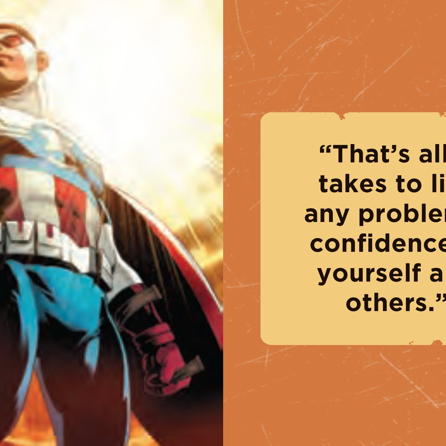 Hardcover book with jacket featuring Marvel Comics Captain America, showcasing inspirational quotes from the First Avenger.