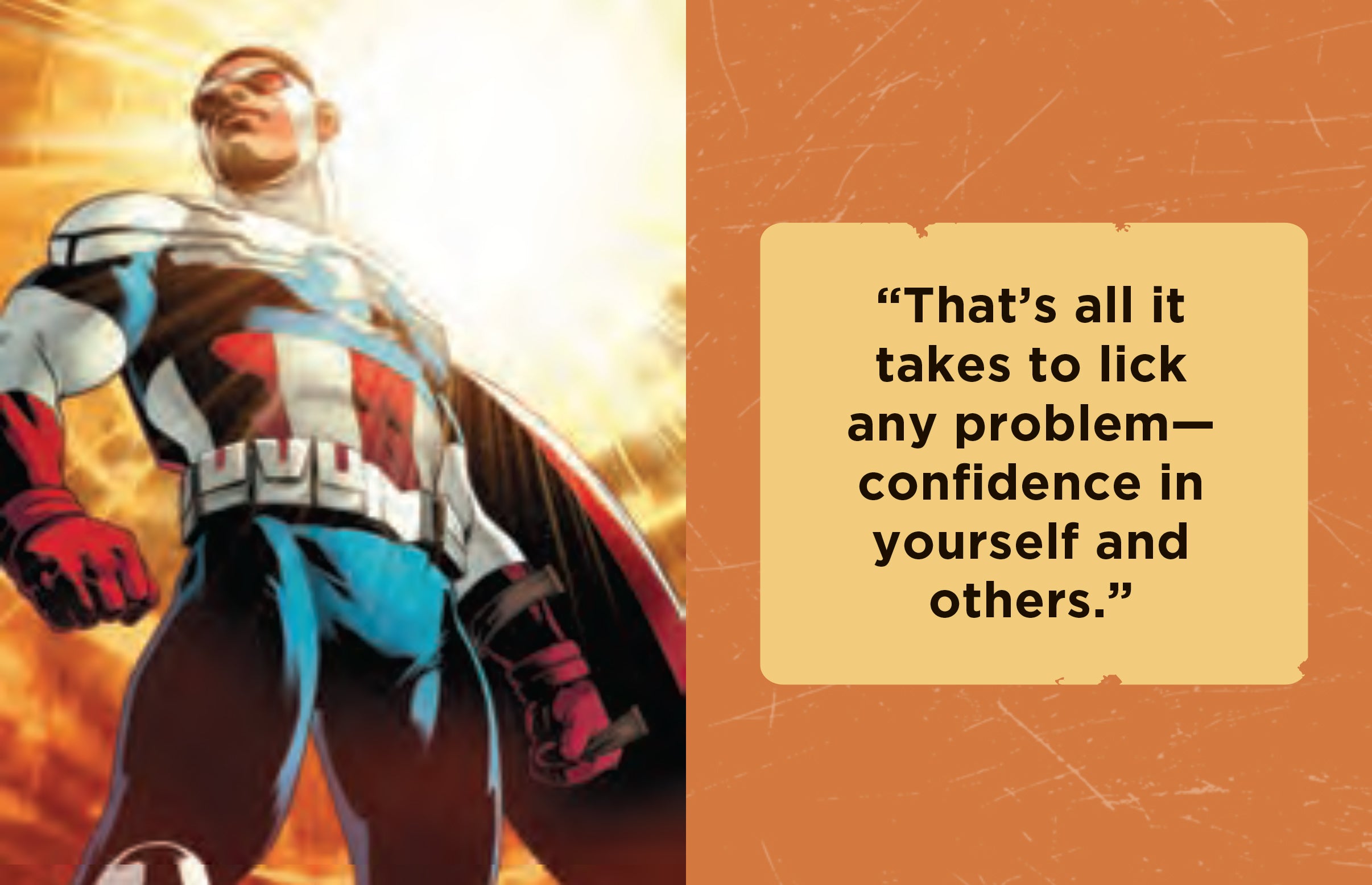 Hardcover book with jacket featuring Marvel Comics Captain America, showcasing inspirational quotes from the First Avenger.