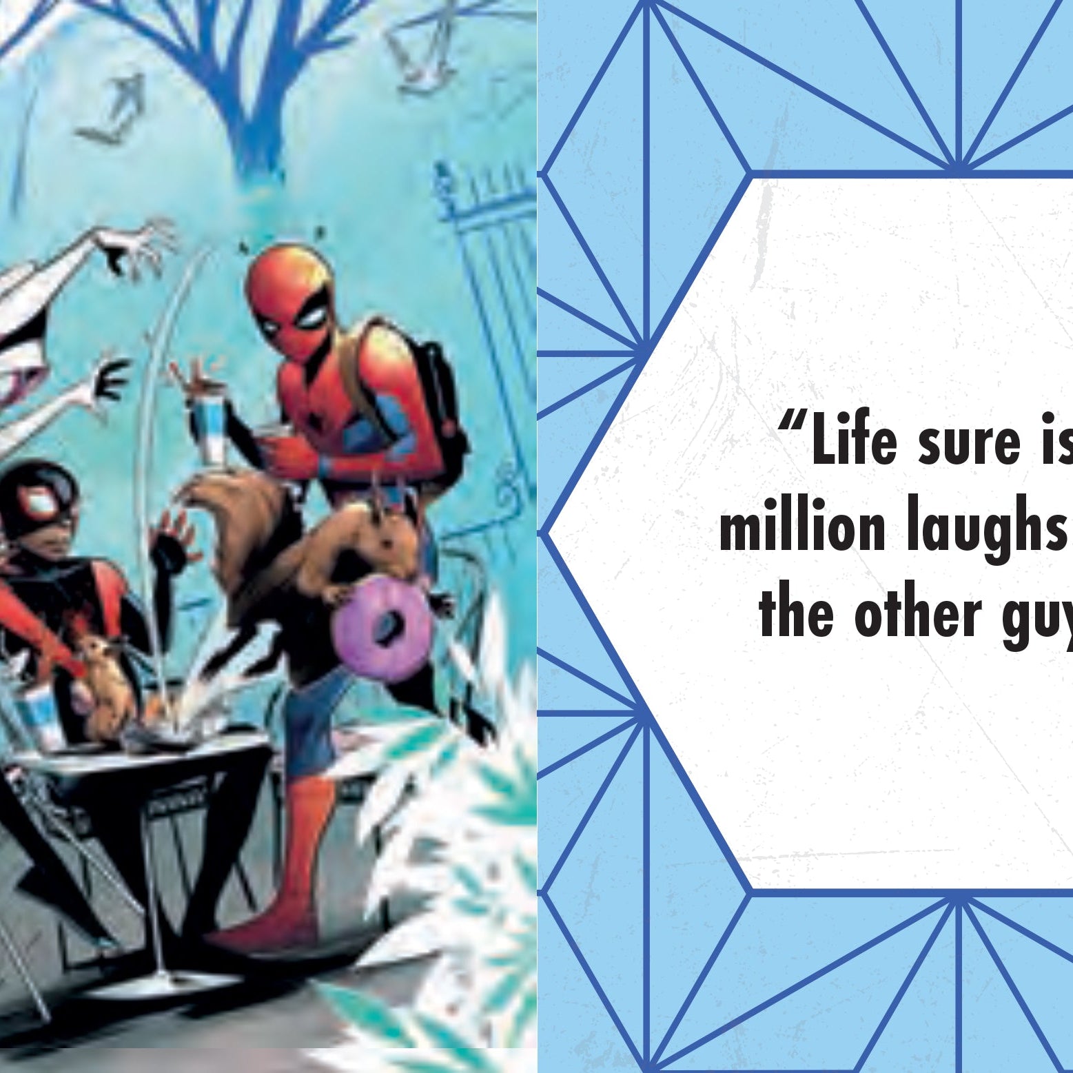 Hardcover Marvel Comics Spider-Man book with jacket featuring quotes and quips from your friendly neighborhood superhero.