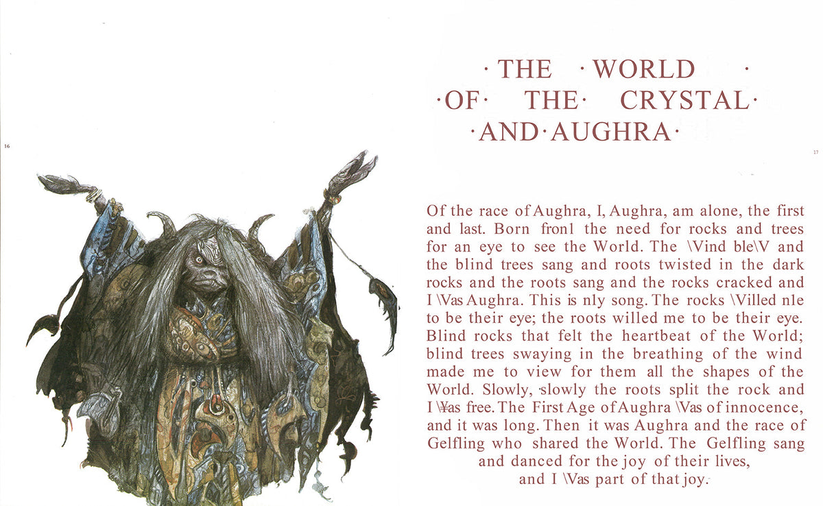 Interior view of The World of the Dark Crystal hardcover book with jacket by Insight Editions, showing detailed pages and illustrations.