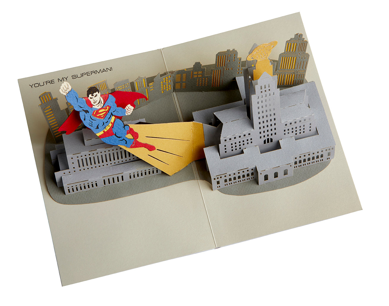 DC Comics Superman signature pop-up card, a detailed home decor item featuring Superman in vibrant colors and intricate design.