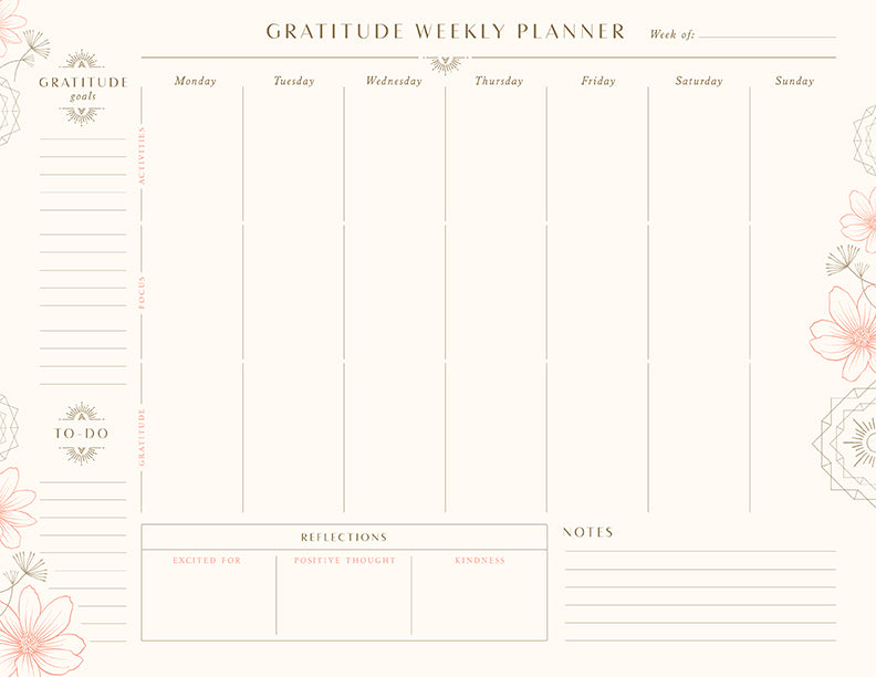 Insight Editions gratitude weekly planner notepad with daily sections for tracking gratitude and organizing weekly tasks.
