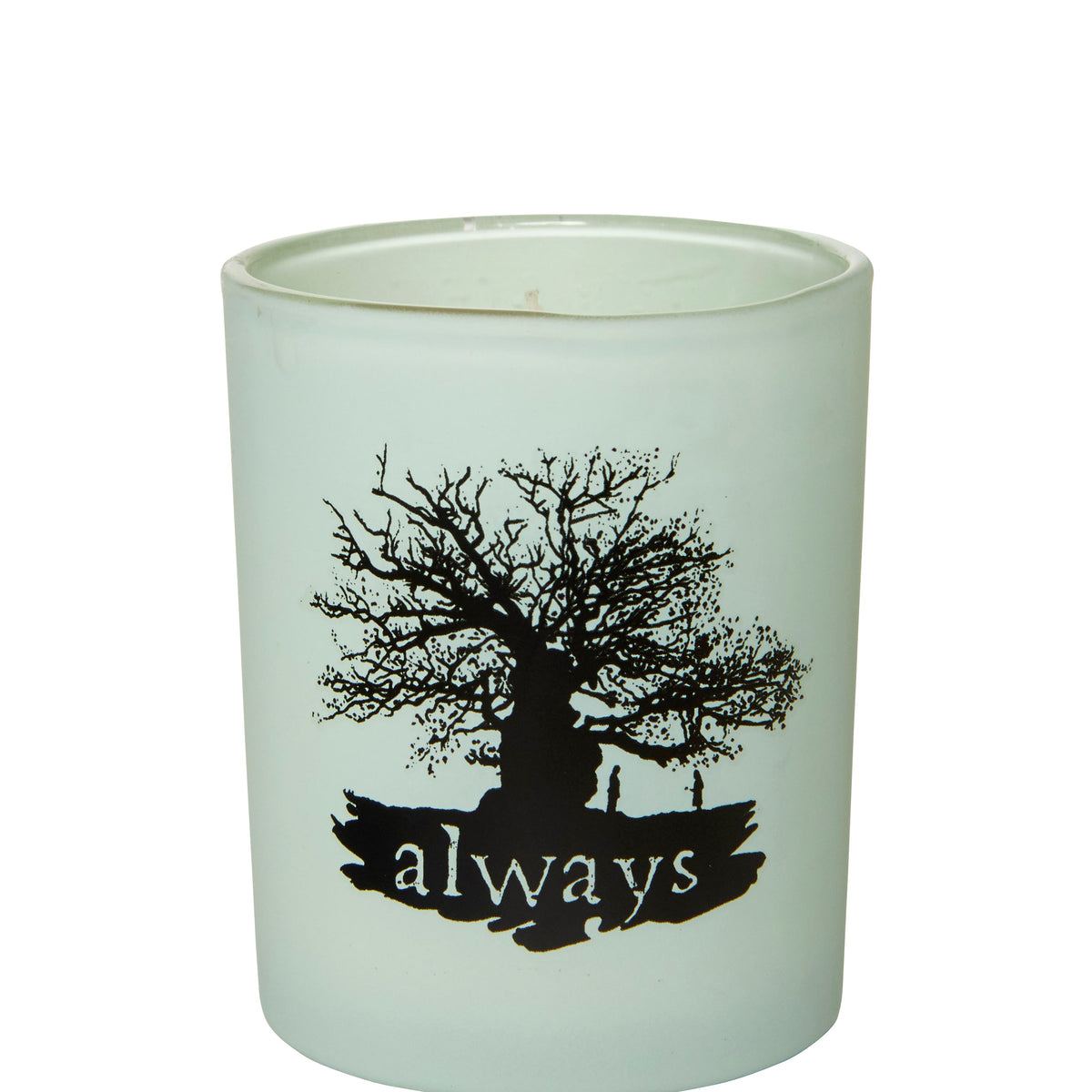 Harry Potter "Always" glass votive candle from Insight Editions, featuring a decorative design for home decor and ambiance.