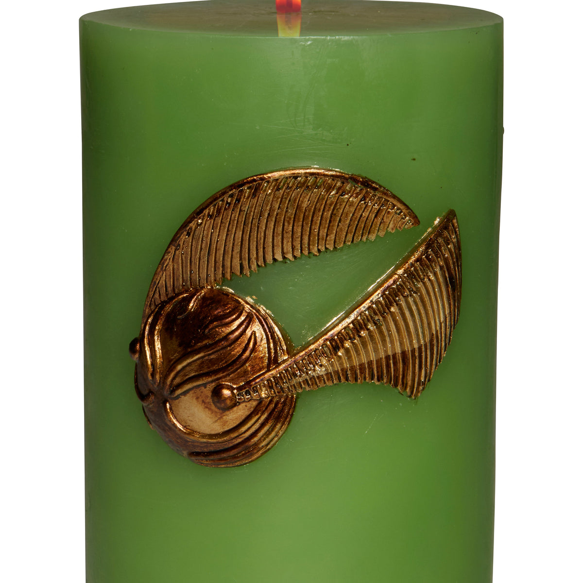 Sculpted Harry Potter Golden Snitch insignia candle by Insight Editions, designed for home decor and wizard-themed ambiance.