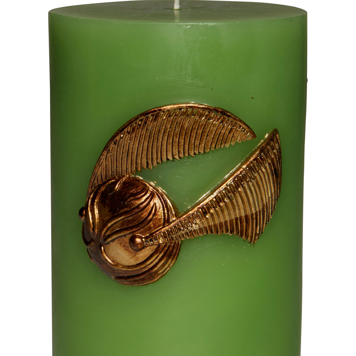 Sculpted Golden Snitch insignia candle from Harry Potter series, crafted for home decor by Insight Editions.