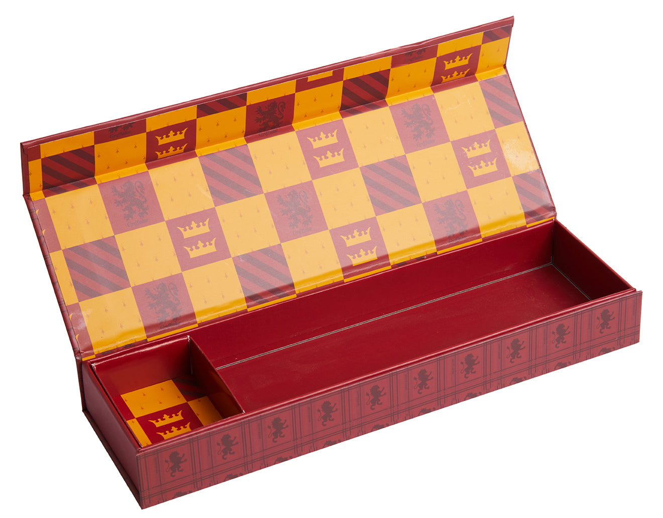 Harry Potter Gryffindor magnetic pencil box from Insight Editions, featuring house crest and colorful design, ideal for stationery storage.