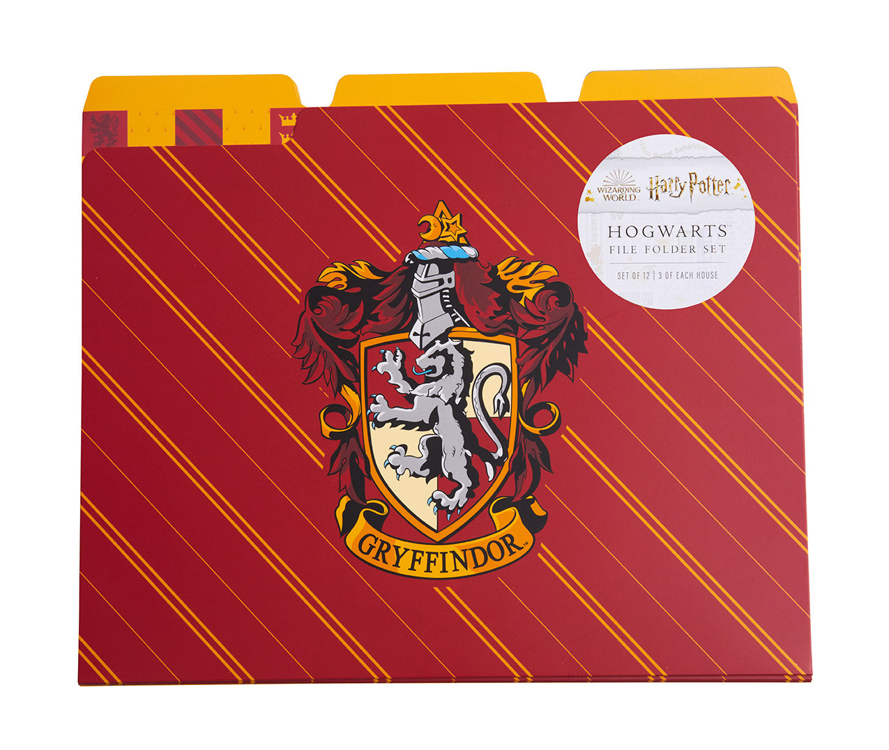Set of 12 Harry Potter Hogwarts Houses file folders by Insight Editions featuring house crests and magical designs.