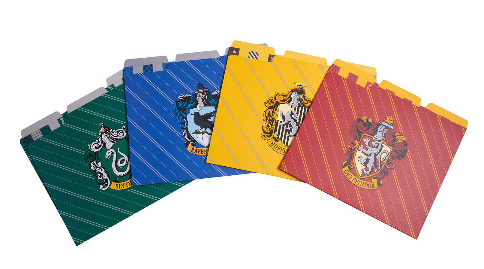 Set of 12 Harry Potter Hogwarts Houses file folders from Insight Editions, featuring colorful house crest designs.