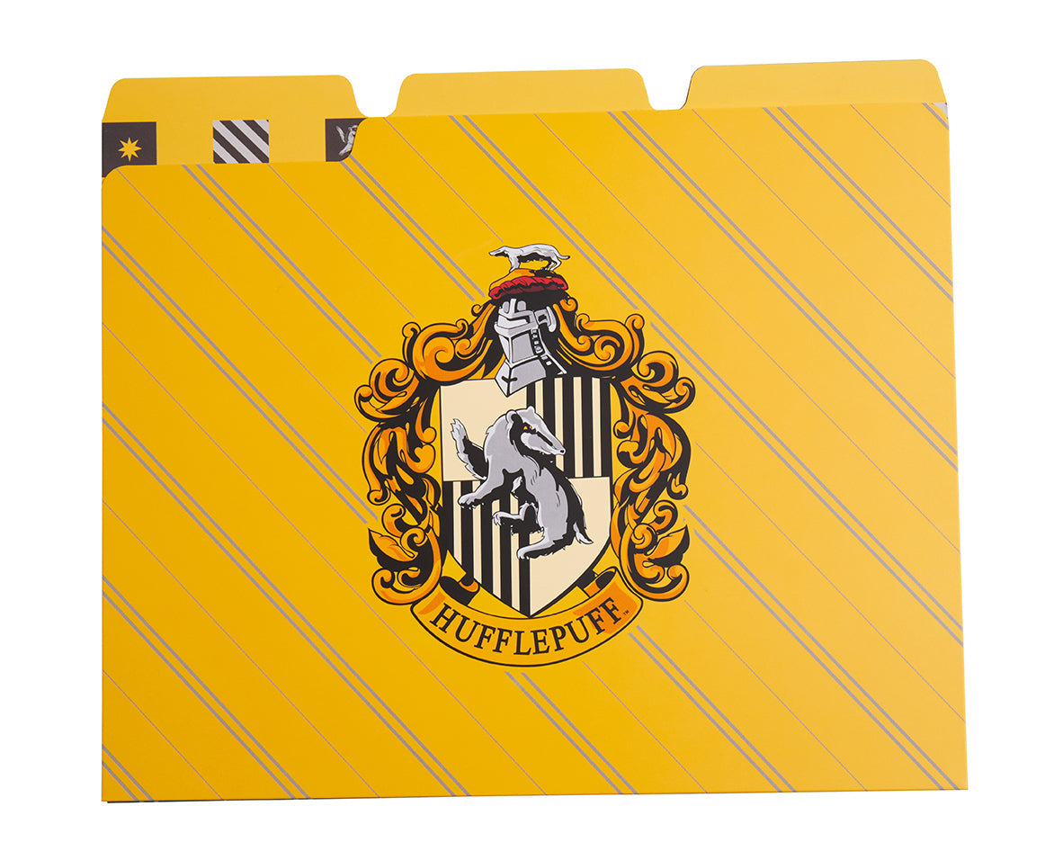 Set of 12 Harry Potter Hogwarts Houses file folders featuring house crests, ideal for organizing home or office documents.