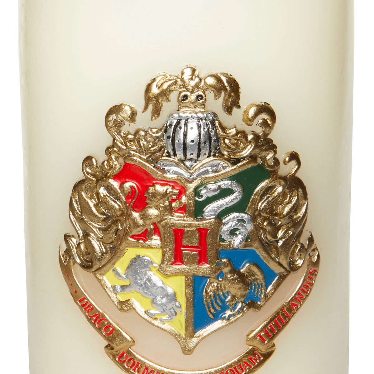 Large Harry Potter Hogwarts Insignia Candle by Insight Editions featuring a detailed sculpted crest for home décor.