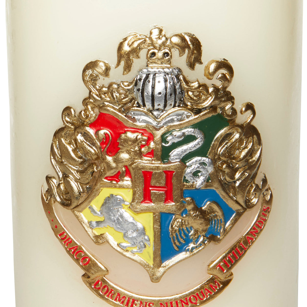 Large Harry Potter Hogwarts Insignia candle by Insight Editions, featuring detailed sculpted design perfect for home decor.