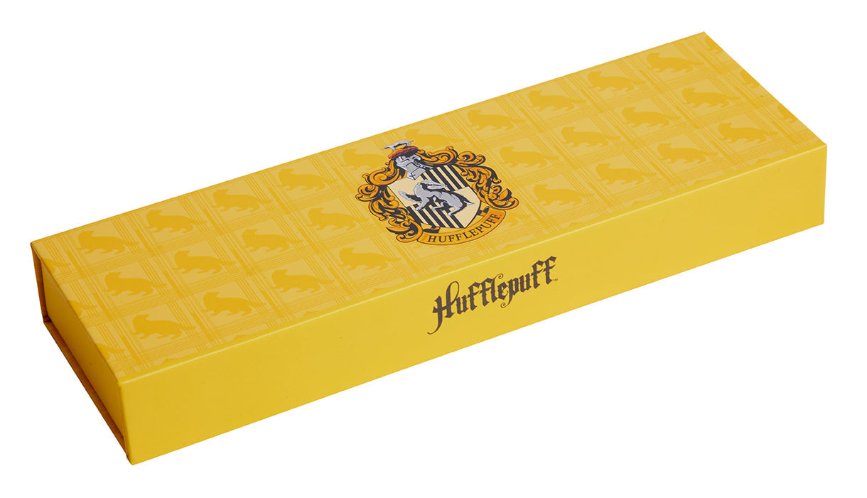 Hufflepuff magnetic pencil box from Harry Potter by Insight Editions, featuring house emblem and sturdy design.