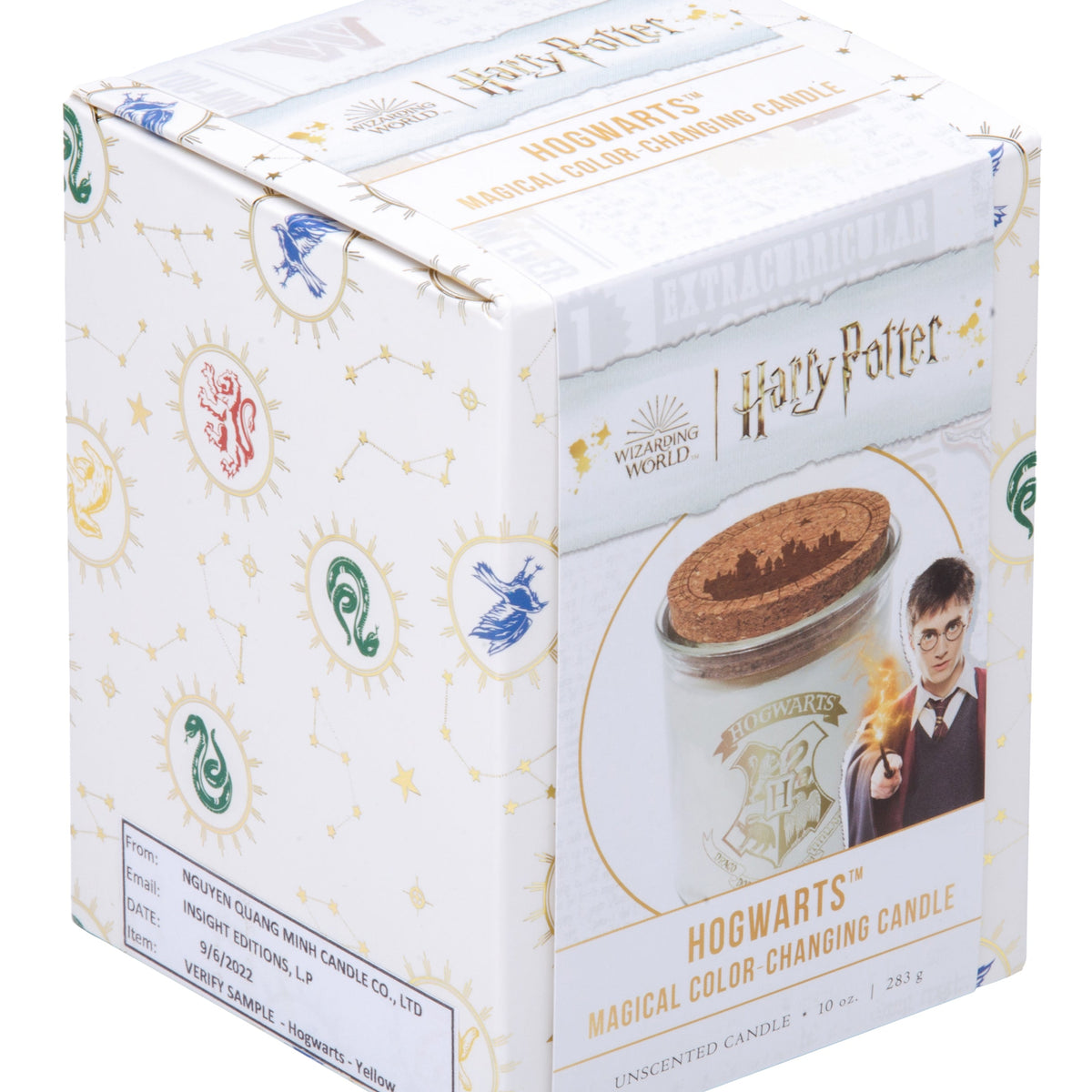Harry Potter Hogwarts candle by Insight Editions with color-changing magical design, perfect for home decor.