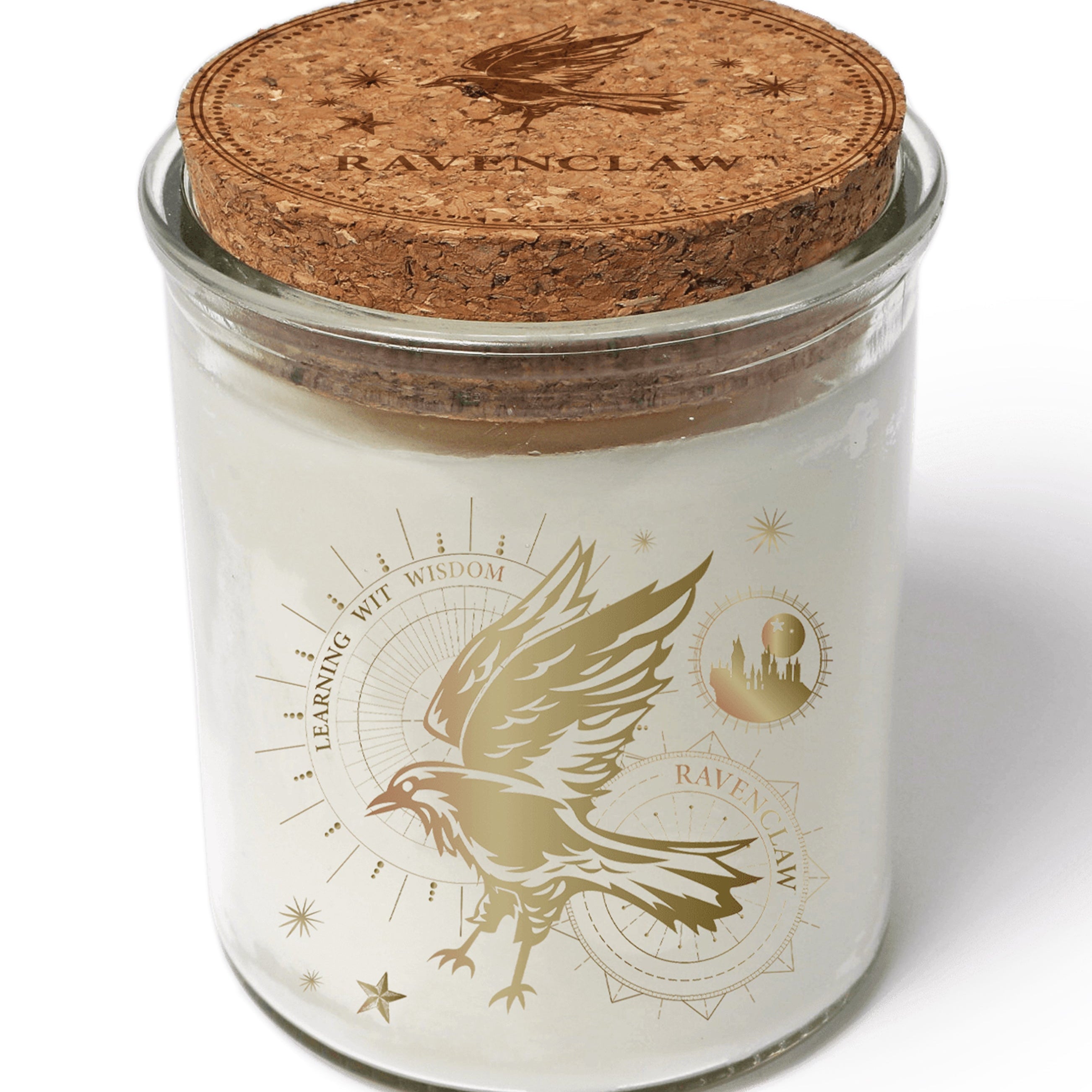 Color-changing Ravenclaw candle from Harry Potter by Insight Editions, featuring blue and silver design with magical glow.